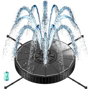 Solar Fountain with 3 Spray Height, Works in Shade, 3.5W Glass Solar Bird Bath Fountains with 2000mAh Battery and 4 Rotating Rods, 7 Nozzles, Outdoor Water Fountain Pump for Garden, Pool, Pond