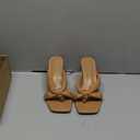 Coutgo Womens Thong Heels Mules Square Toe Heeled Flip Flops Mule Sexy Stiletto Dress Party Sandals (8.5, Khaki)
