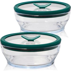 Anyday 2-Pack (2-Cup) Glass Food Storage Set with Glass Lids | Plastic-Free Meal Prep Set | Stackable Airtight Storage Container Set with Vented Lid for Microwave-Safe Reheating (Clear - Kale)