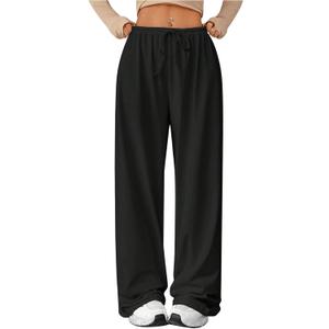 Verdusa Women's Loose Wide Leg Sweatpants Elastic Drawstring Waist Casual Long Pants (Medium, Black)