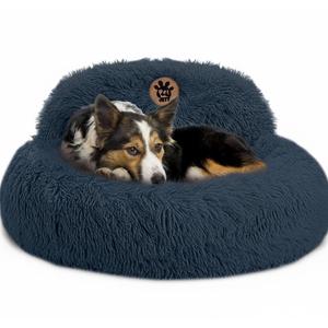 PetJett Calming Dog Bed Medium Size Dog - 30'' Donut Bed, Anti-Slip & Washable Super Soft Fluffy Plush Round Bed, Anti-Anxiety Premium Comfort Pet Bed, Fits Dogs up to 45 lbs - Dark Grey