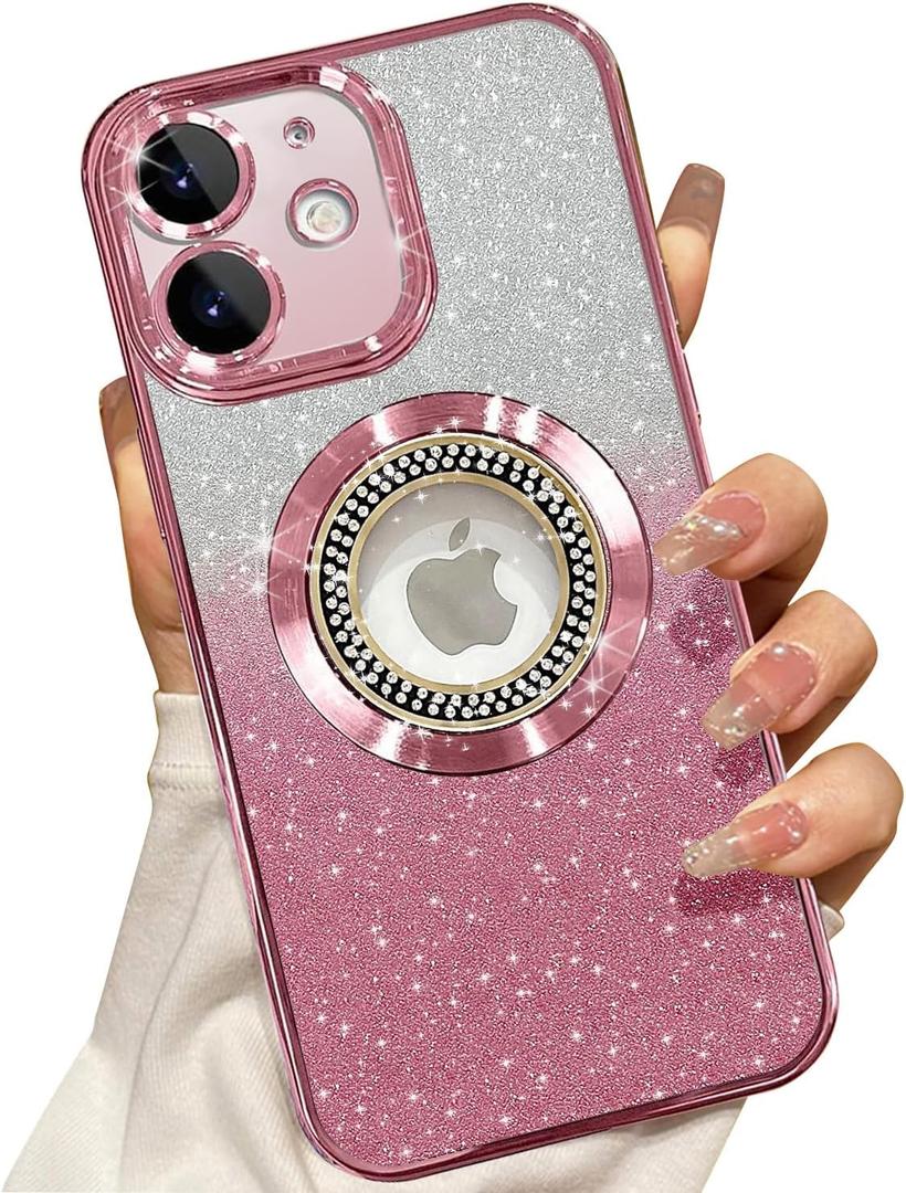Misscase for iPhone 11 Magnetic Glitter Case Compatible with MagSafe,Full Protection Slim Shockproof Anti-Scratch Case with Camera Lens Protector Logo View Dust-Proof Net for Women Pink