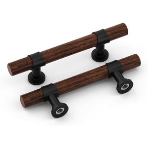 homdiy 10 Pack 3 Inch Wood Cabinet Pulls Black Cabinet Handles Walnut Wood Grain Metal Drawer Pulls for Dresser Cupboard