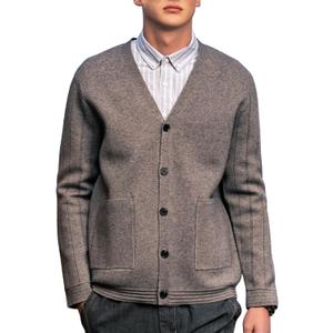 New Sweater V-Neck Solid Color Cardigan Sweater Men's Lazy Style Jacket Clip (Gray, XL)