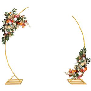 Metal Open Arch Backdrop Stand,Set of 2 Gold Curved Arch Backdrop Stand Half Moon Wedding Arches for Ceremony,Birthday,Anniversary,Baby Shower,Floral Stand,Ramadan Decoration (6.7FT & 5.8FT)