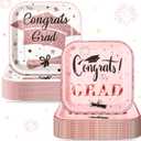 FoldTier 100 Pcs Rose Gold 2026 Graduation Party Plates 7 x 7 in Congrats Grad Dessert Paper Plates Class of 2026 Disposable Square Cake Decorative for Graduation Cocktail Party Supplies, approx. 7 x 7 inches