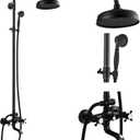 gotonovo Bathroom Shower Faucet Rain Mixer 8 Inch Round Shower Head Double Cross Handle with Tub Spout Wall Mount Bathroom Shower Fixtures 3 Function Metal Handheld Sprayer Oil Rubbed Bronze