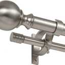 Double Curtain Rod 72-144", Adjustable Double Drapery Rod with Round & Barrel Finials, 1-Inch Front and 5/8 Inch Back Decorative Window Curtain Rod, Brushed Nickel