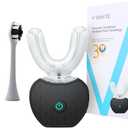 V-WHITE Ultrasonic U-Shaped Toothbrush for Teeth Whitening, Electric Toothbrush For Adults - 360 Mouth Cleansing, Hands Free Gums Protection - Wireless Charging & LED Light -Waterproof IPX7 Certified (1 Count (Pack of 1), Black)