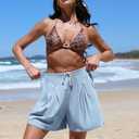 TARSE Linen Shorts for Women Casual Wide Leg High Waisted Shorts Loose Fit Drawstring Summer Beach Skort Pants (Blue, XXL)