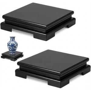Chunful 2 Pcs Square Wooden Display Stand 6.7 x 6.7 x 2 Inch Wood Vase Display Base Black Pedestal Stand Square Vase Riser for Vases Teapot Trophy Collectibles Aquarium Lamp Home Decoration