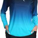 Halcurt Women's Built in Bra Rash Guard Long Sleeve Swimwear UPF 50 Two Piece Swim Shorts and Tops (Large, Ombre Dark Blue)