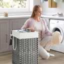 SONGMICS Laundry Hamper with Lid, 17.2 Gallon (65 L) Synthetic Rattan Clothes Laundry Basket with Lid and Handles, Foldable, Removable Liner, Dove Gray ULCB165G01