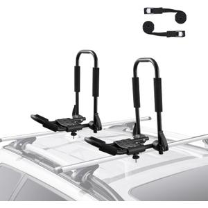 VEVOR Kayak Roof Rack 1 Pair J-Bar, Soft Roof Rack Quick Folding, Top Mount Tie Down, Carrier for Kayak, Surf Board, Canoe, SUP, Ski Board, Mount on Car, SUV, Truck, 1 Kayak
