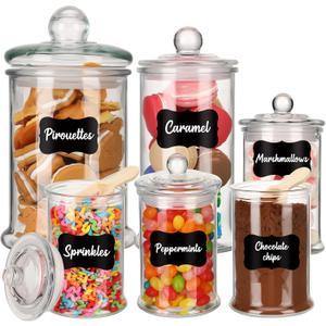 6 Set Christmas Hot Chocolate Bar Cocoa Bar Supplies Large Mason Glass Jar with Airtight Lid Spoon Label Sticker Decorative Cocoa Cookie Storage Bottle for DIY Coffee Home Kitchen