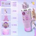 2 x 17PCS Cup Accessories Set for Stanley Cup 30oz 40oz Tumbler with Handle, Including Silicone Straw Cover and Boot, Spill Proof Stopper, Stanley Charms, Embroidery Stickers, Handle Charm (Letter A)