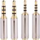 4pcs 2.5mm to 3.5mm & 3.5mm to 2.5mm Stereo/Mono Audio Adapters, Male-to-Female Stereo Audio Converter Jack Adapter for Headphones Smartphones Tablets Mic Television