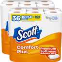 Scott ComfortPlus Toilet Paper, 36 Triple Rolls, 231 Sheets per Roll, Septic-Safe, 1-Ply Toilet Tissue