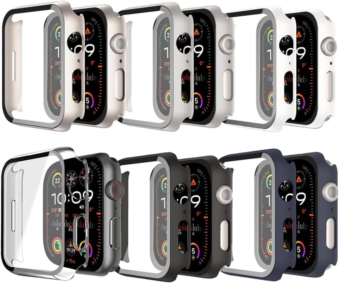 2 x 6 Pack Case Tempered Glass Screen Protector for Apple Watch Cover Series 10 9 8 7 6 5 4 3 2 1 SE Ultra 38mm 40mm 41mm 42mm 44mm 45mm 46mm 49mm, Thin Scratch Resistant Full Protective Hard PC Bumper (Black/Blue/Starlight/Silver/White/Clear)