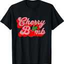 Cherry Bomb Retro 70s Vintage Style Cute T-Shirt (Black,5XL)