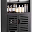 HITNET Black Bathroom Storage Cabinet, Freestanding Bamboo Floor Cabinet 5 Tier Tall Kitchen Cupboard with Door and Removable Shelves, Large