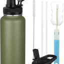 MEZMUT Stainless Steel Water Bottles 32oz Insulated Water Bottle with Straw&3 Lids Double Walled Sports Metal Thermos Water Bottle Cup Leak-Proof Vacuum Insulated Bottles Travel (Army Green)
