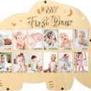 My First Year Picture Frame, One Year Of Photo Board, Baby's First Twelve Months Photo Collage and Gender Neutral Keepsake, Ideal for Baby Shower, New Mom Keepsake Gift and Nursery Decor - With Stand (Elephant sign)