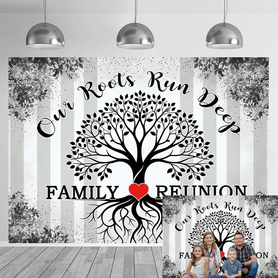 Family Reunion Decoration Backdrop Family Tree Leaves Our Roots Run Deep Our Love Runs Deeper Photography Background Welcome Family Members Gathering Party Decoration Banner (8x6FT: 96x72 inch)