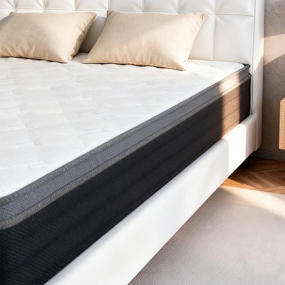 Queen Size Mattress, 10 Inch Queen Bed Mattress in a Box, 60x80 Inch Pocketed Coil Mattresses, Hotel-Grade Soft, Single Person Portable, Compliant Foam & Polyester Cover