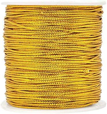 1mm Spool Gold Metallic Cord Tinsel String Jewelry Braided Thread, Total Length 109 Yards/ 328 Feet (Gold)