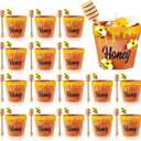 Meekoo 16 Sets 16 Sets Mini Honey Bee Pots with Wooden Dippers Charms Honey Jars for Cupcake Planter Chocolate Chips bee Themed Baby Shower Favors Wedding Gifts for Guests