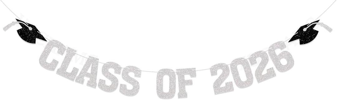 2026 Graduation Decorations - Silver Glitter Class of 2026 Banner, We are So Proud of You, Congrats Grad 2026, 2026 Graduation Party Decorations (Pre-Assembly) (Silver)