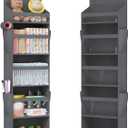 Lifewit 1 Pack Over the Door Organizer, 5 Section Clear Window Hanging Storage with 4 Side Pockets, Sturdy Anti Tilt 40 lbs Load Behind Door for Closet, Bedroom, Bathroom, Nursery, Dorm, Gray