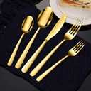 Hammered Silverware Set, 30 Pieces Flatware Set Service for 6, Mirror Polished Cutlery Utensil Set Include Fork Knife Spoon Set Dishwasher Safe, Premium Stainless Steel (Gold-30)