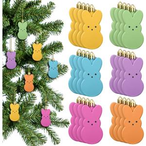 24 Pcs Easter Bunny Ornaments - Hanging Decorations for Easter Tree, Mini Bunny Spring Cute Decor, Colorful Peeps Bunny Tree Ornaments & Party Favors for Home Easter Decorations