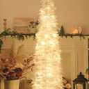 SINTENILL 6 FT Pop Up Christmas Tree with 100 LED Timer Lights & Remote, White Collapsible Christmas Tinsel Tree Artificial Pencil Tree Xmas Decoration for Holiday Home Office Party, USB Powered