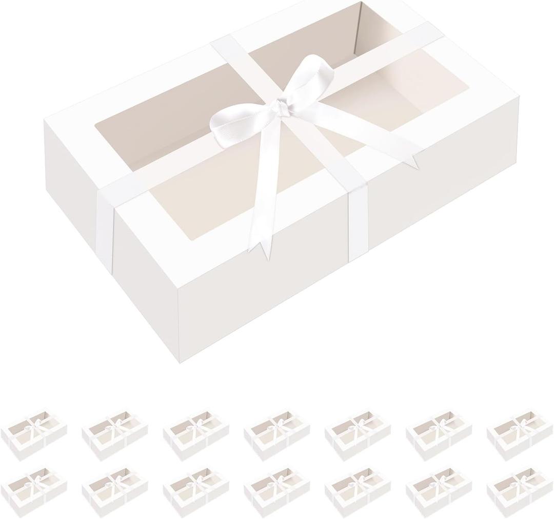 HAPPY POTATO 15 Pack Macaron Boxes for 12, 7.241.9 Inches, Macaron Packaging Boxes, White Macaron Boxes with Clear Window, Macaron Container Packaging Boxes with Ribbon