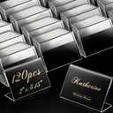 Amyhill 120 Pcs Mini Acrylic Sign Display Holder 3.15 x 2 Inch Small Price Display Holder L Shape Stand Up Label Card Sign for Weddings Buffet Birthday Bakery Retail