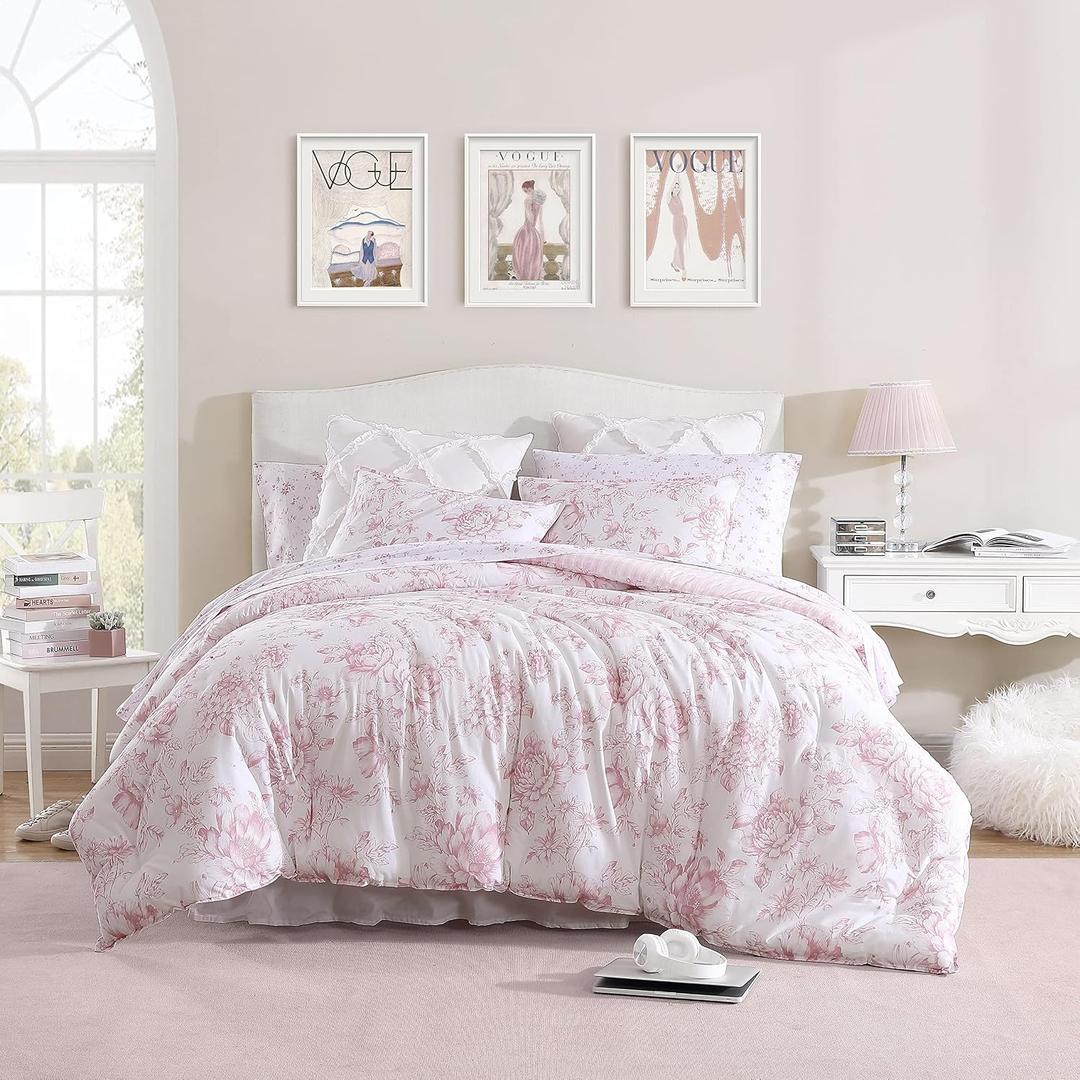 Laura Ashley - Twin XL Comforter Set, Reversible Cotton Bedding for Year Round Use, 2 Piece Coquette Bed Set with Matching Pillowcase (Delphine Mauve Pink)