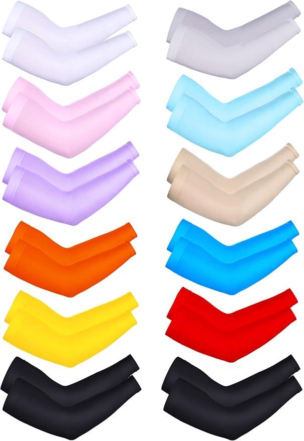 Bememo Unisex UV Protection Sleeves Long Arm Sleeves for Women Cooling Arm Cover for Outdoor(Black,12 Pairs)