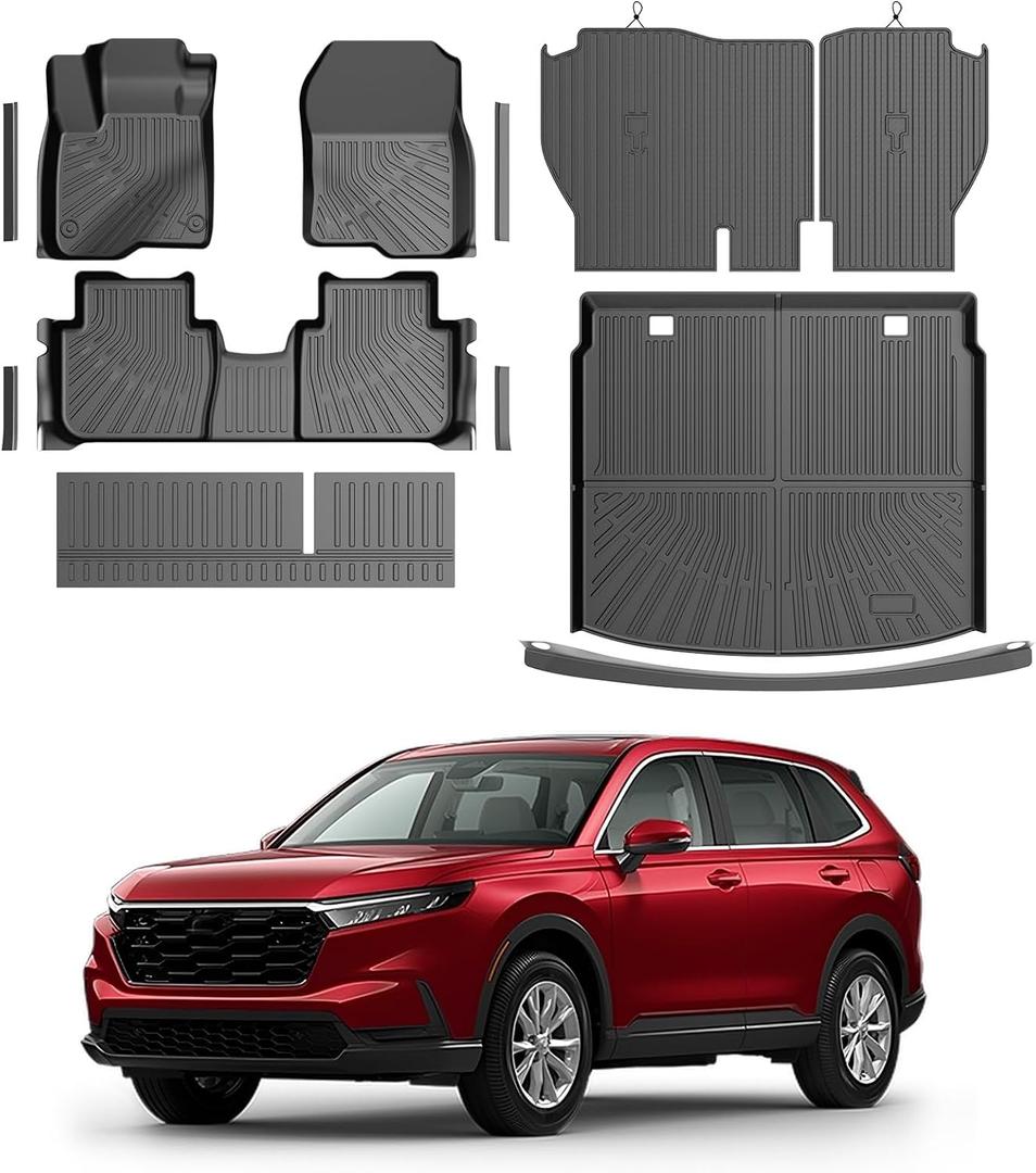 CRV Floor Mats - Car Mats for Honda CRV 2023-2026, All Weather Full Set Cargo Liner & Backrest Mat & Door Sill Guard for CRV Accessories, Heavy Duty