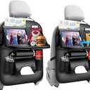 EAQ PU Leather Car Backseat Organizer 2 Pack, Kick Mats and Back Seat Protectors with Touch Screen Tablet Holder, Ideal Backseat Car Organizer for Kids, Black