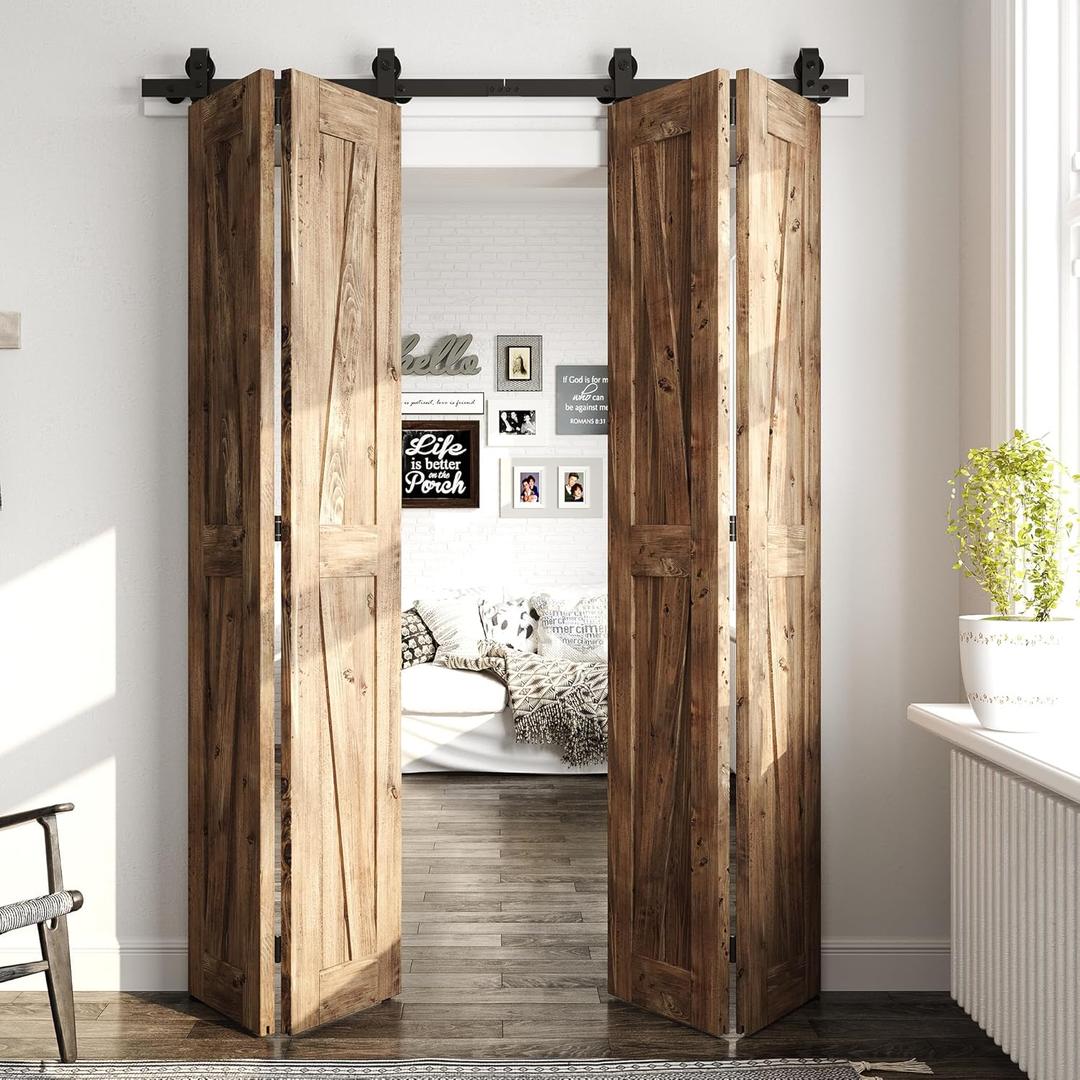 72 inch Bi fold Sliding Door Hardware Kit for Four 17" Biford Closet Barn Doors, Top-Mount, Space Saving and Easy to Assembly (Track Only, No Door) (72'' for 4 doors)