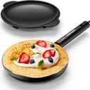 Electric Crepe Maker Machine, Homcozy Instant Crepe Maker with Handle, 8 Inch Non-Stick Coating Crepe Pan, Auto Temperature Control for Crepes, Pancakes, Bacon, Tortilla (Black)