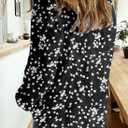3 x Dokotoo Women's Casual V Neck Alicia Floral Print Roll Up Long Sleeve Chiffon Button Down Blouses Bohemian Top Shirts