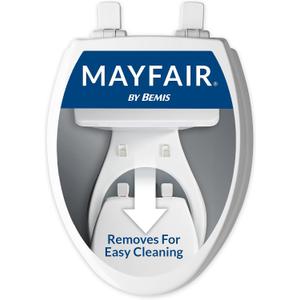 Mayfair Cassel Slow Close Toilet Seat, Easy Clean Non-Slip Premium Wood Seat, Install, Made in USA, Elongated, White