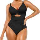 SHAPELLX Tummy Control Swimsuits Women V Neck One Piece Bathing Suit Ruched Push Up Slimming Swimwear Built-in Bra XL
