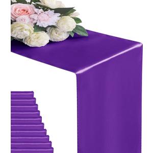 12Pack Table Runner 12 x 108 Inches Satin Silk Table Runner for Wedding, Birthday Party, Banquets, Graduations Decoration, fit Rectange and Round Table-Purple