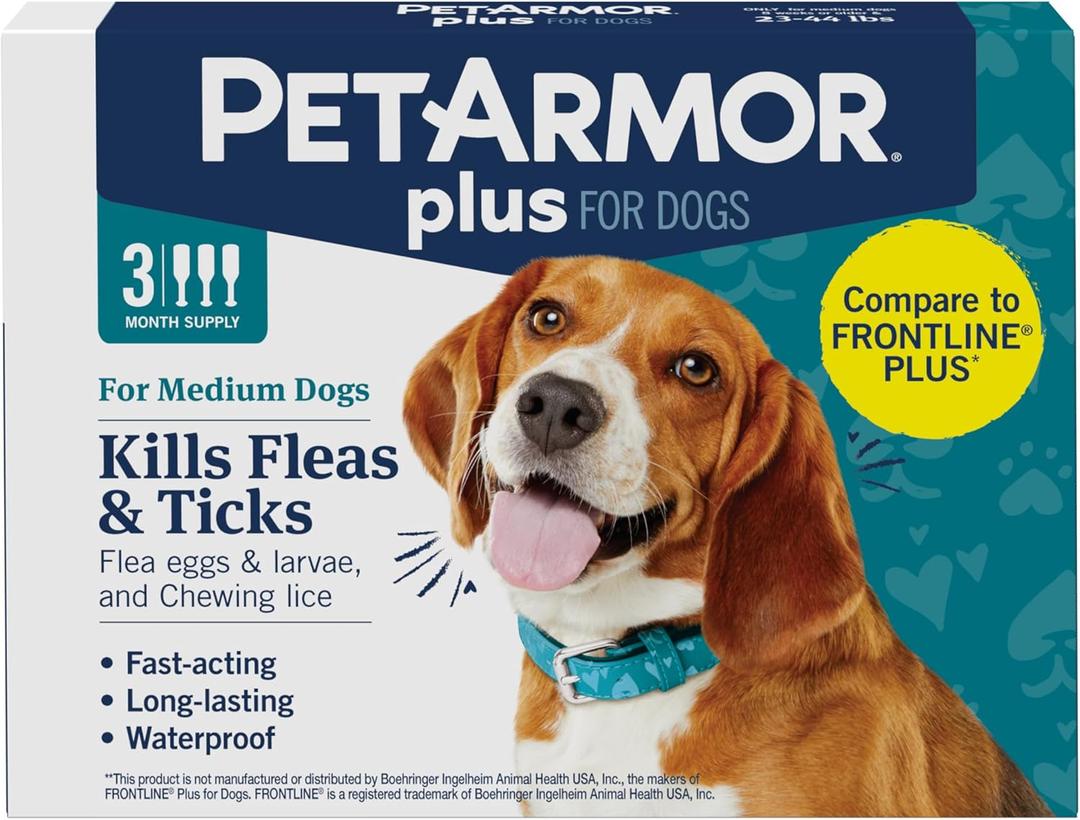 PetArmor Plus Flea and Tick Prevention for Dogs, Medium Dog Flea and Tick Treatment, 3 Doses, Waterproof Topical, Fast Acting (23-44 lbs)