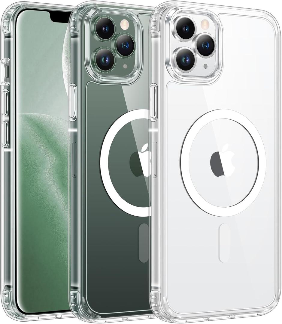 FNTCASE for iPhone 11 Pro Case: Clear Magnetic Phone Cases Compatible with Magsafe Slim Anti Yellowing Military Grade Drop Protection Rugged Protective Transparent Cell Phone Cover (A-Clear)